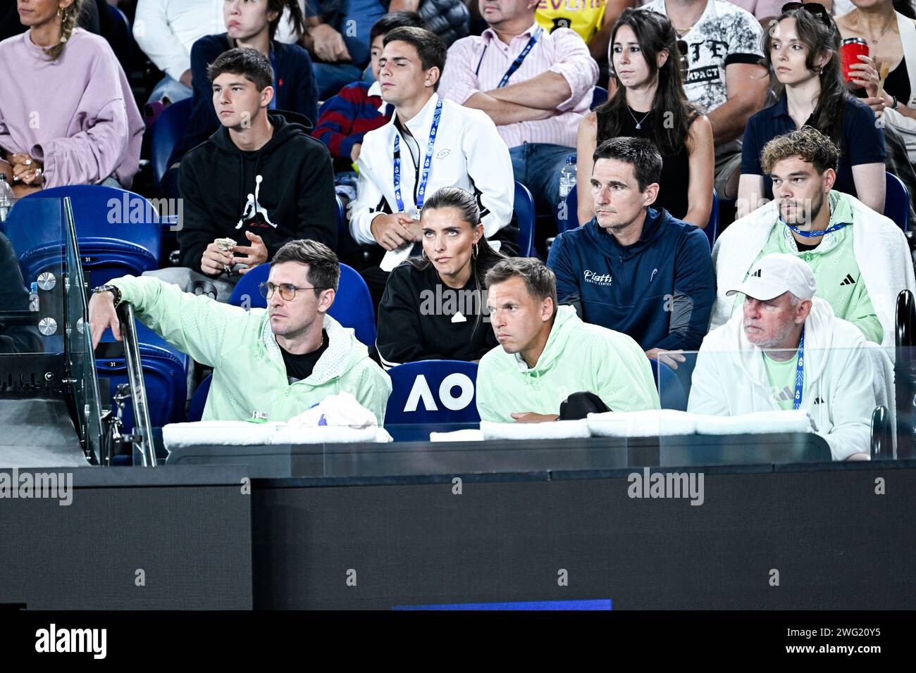 Melbourne, Australie. 26 janvier 2024. Sophia Thomalla petite amie de Sascha Alexander Zverev dans sa boîte de joueur lors du tournoi de tennis Australian Open AO 2024 Grand Chelem le 26 janvier 2024 au Melbourne Park à Melbourne, en Australie. Photo Victor Joly/DPPI crédit : DPPI Media/Alamy Live News Banque D'Images