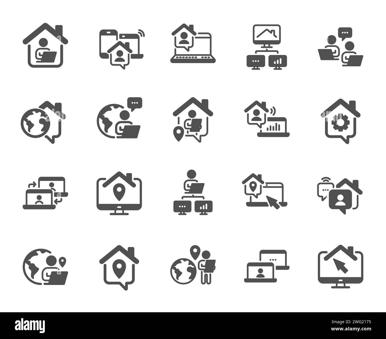 Icônes de travail à domicile. Télétravailleur, travail indépendant, employé de bureau. Reste à la maison. Vecteur Illustration de Vecteur