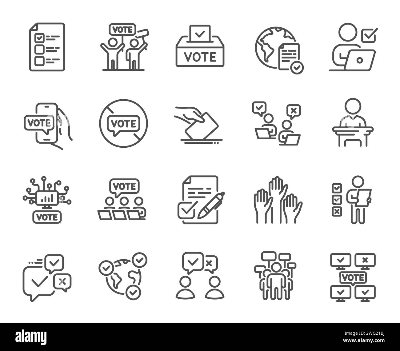 Icônes de ligne de vote. Élection publique, boîte de vote, icônes de bulletin de vote. Candidat, vote politique. Vecteur Illustration de Vecteur