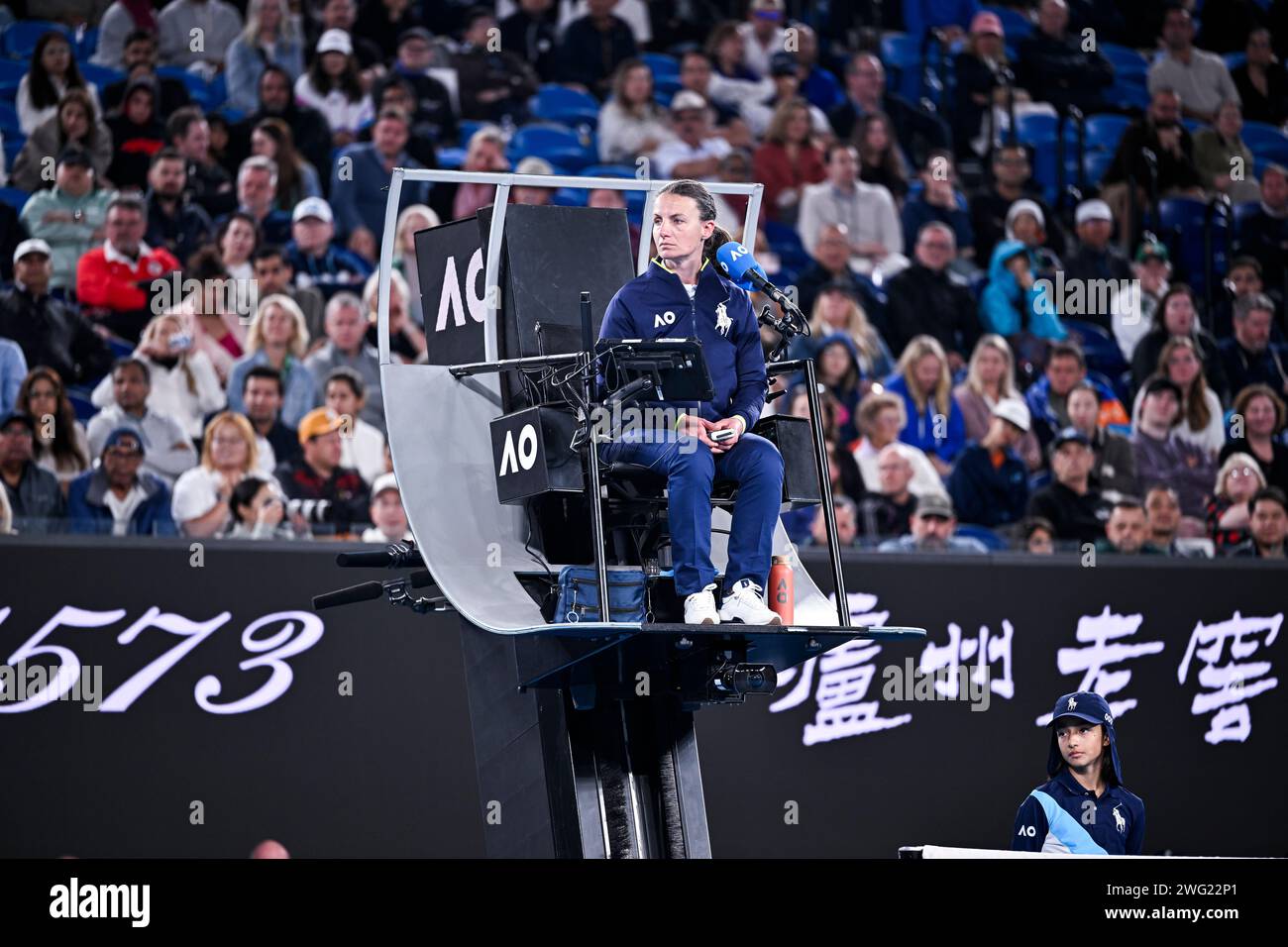 Melbourne, Australie. 26 janvier 2024. La présidente arbitre Eva Asderaki-Moore lors du tournoi de tennis du Grand Chelem de l'Open d'Australie AO 2024 le 26 janvier 2024 au Melbourne Park à Melbourne, en Australie. Photo Victor Joly/DPPI crédit : DPPI Media/Alamy Live News Banque D'Images