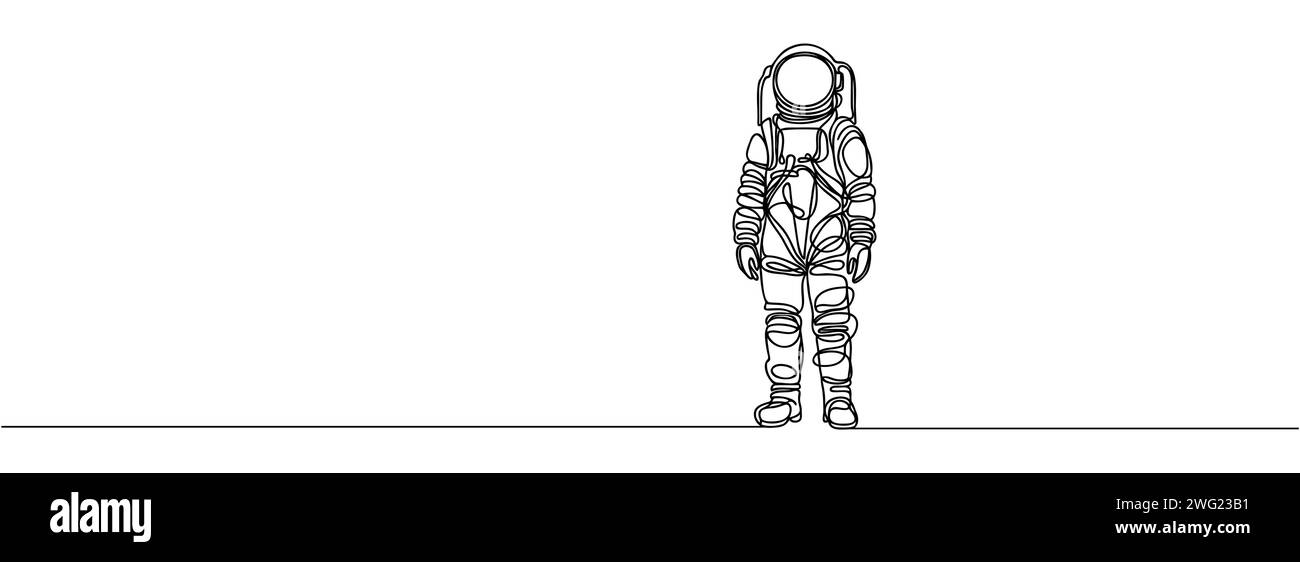 Un dessin au trait continu d'un astronaute scientifique. Concept de voyageur spatial astronaute Illustration de Vecteur