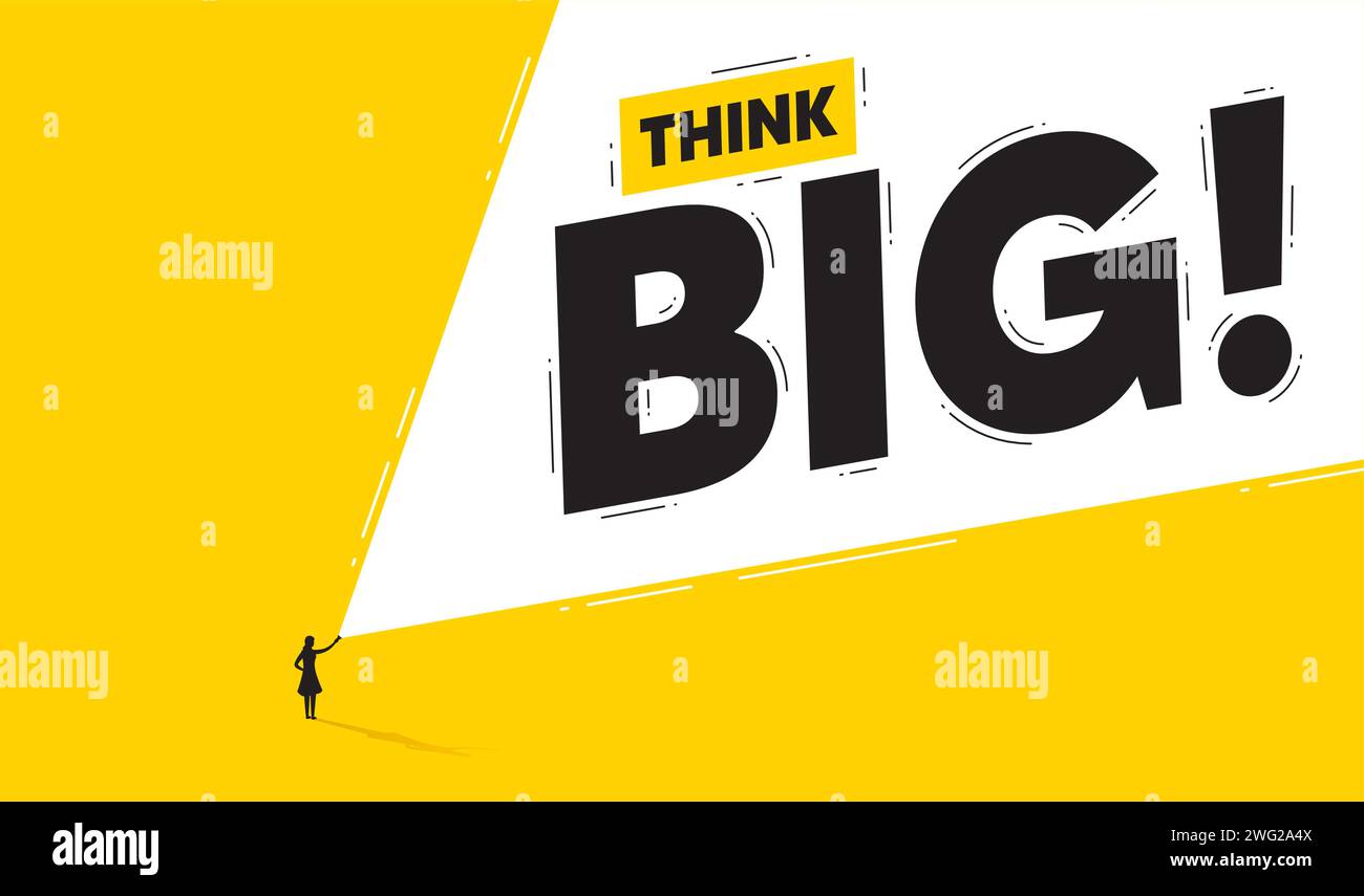 Pensez à une affiche abstraite motivante. Femme d'affaires brille une lampe de poche. Vision, idées, motivation. Vecteur Illustration de Vecteur