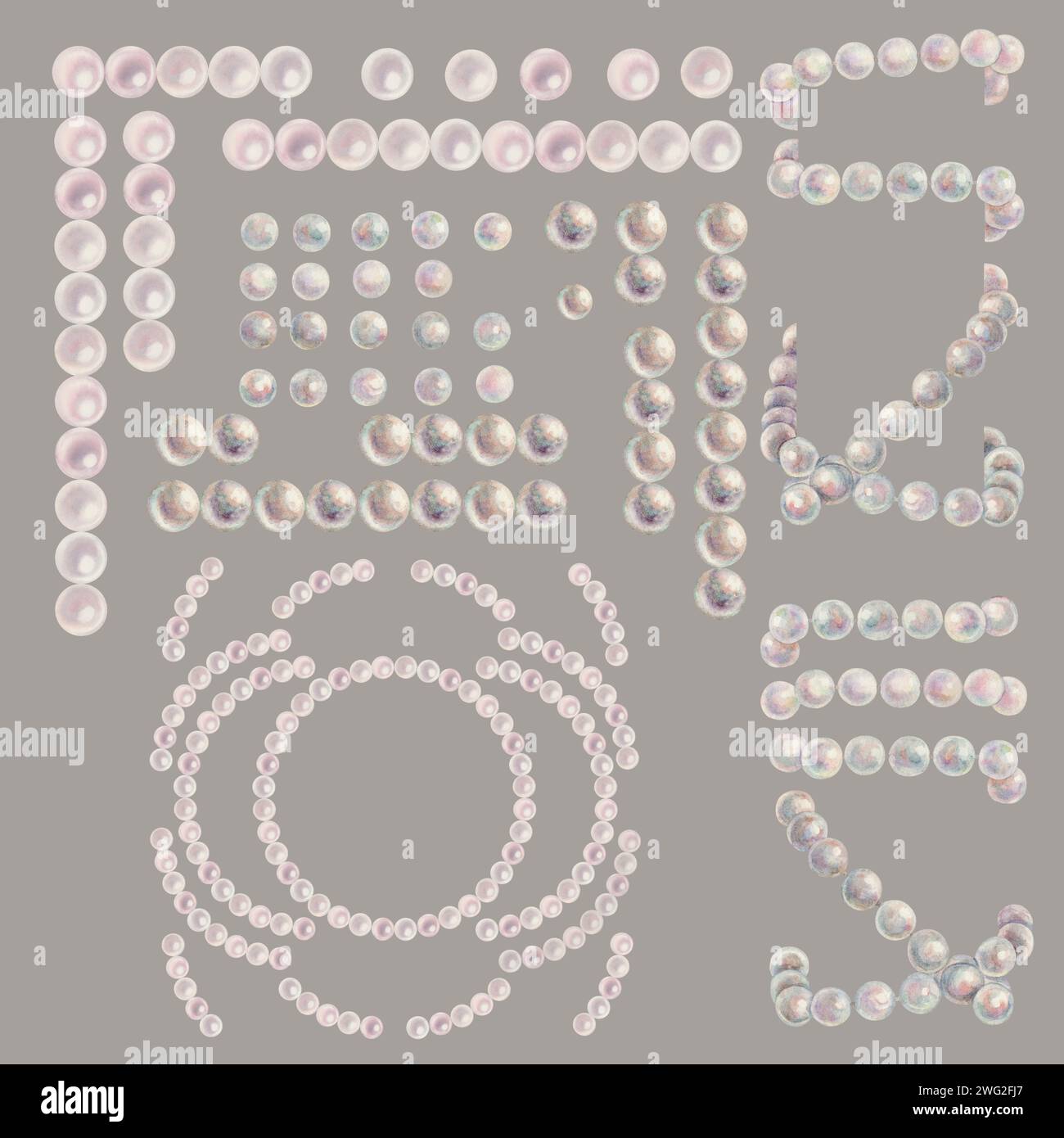 Perles de rose blanche aquarelle dans une palette pastel dans un style vintage pour les mariages, la fête des femmes, la Saint-Valentin pour les modèles, clipart, papiers peints, cadre Banque D'Images