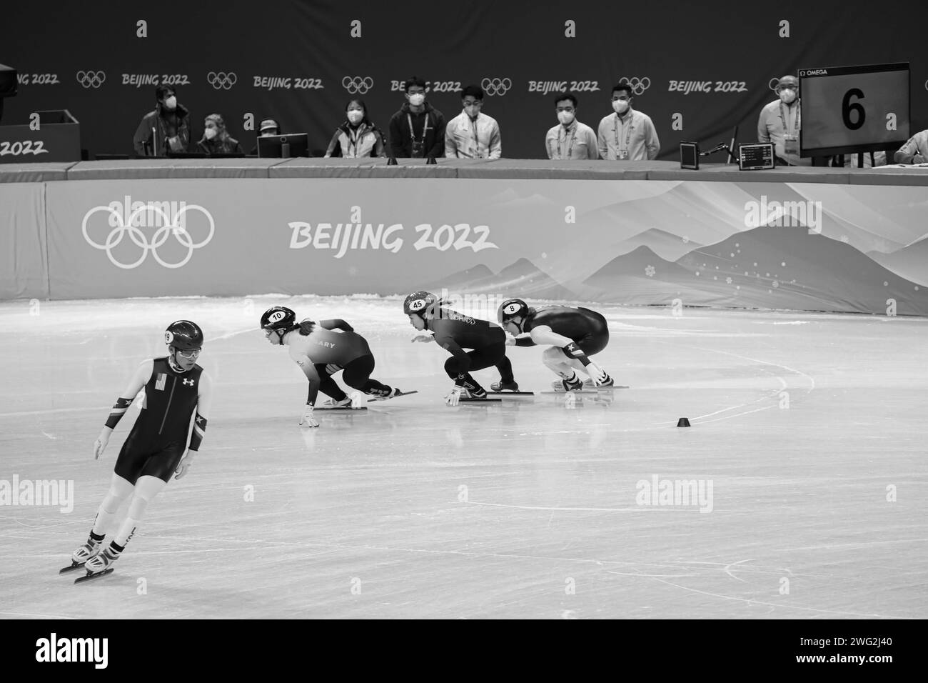 5 FÉVRIER 2022 - Beijing, Chine : demi-finale 2 du relais par équipes mixtes du patinage de vitesse sur courte piste aux Jeux Olympiques d'hiver de Beijing 2022 (photo : Mi Banque D'Images