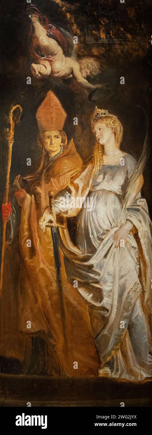 Pierre Paul Rubens peinture ; Saints Catherine d'Alexandrie et Eligius, esquisse à l'huile pour l'autel de l'église de St Walburga, Anvers. Voir 2WG2JYP Banque D'Images