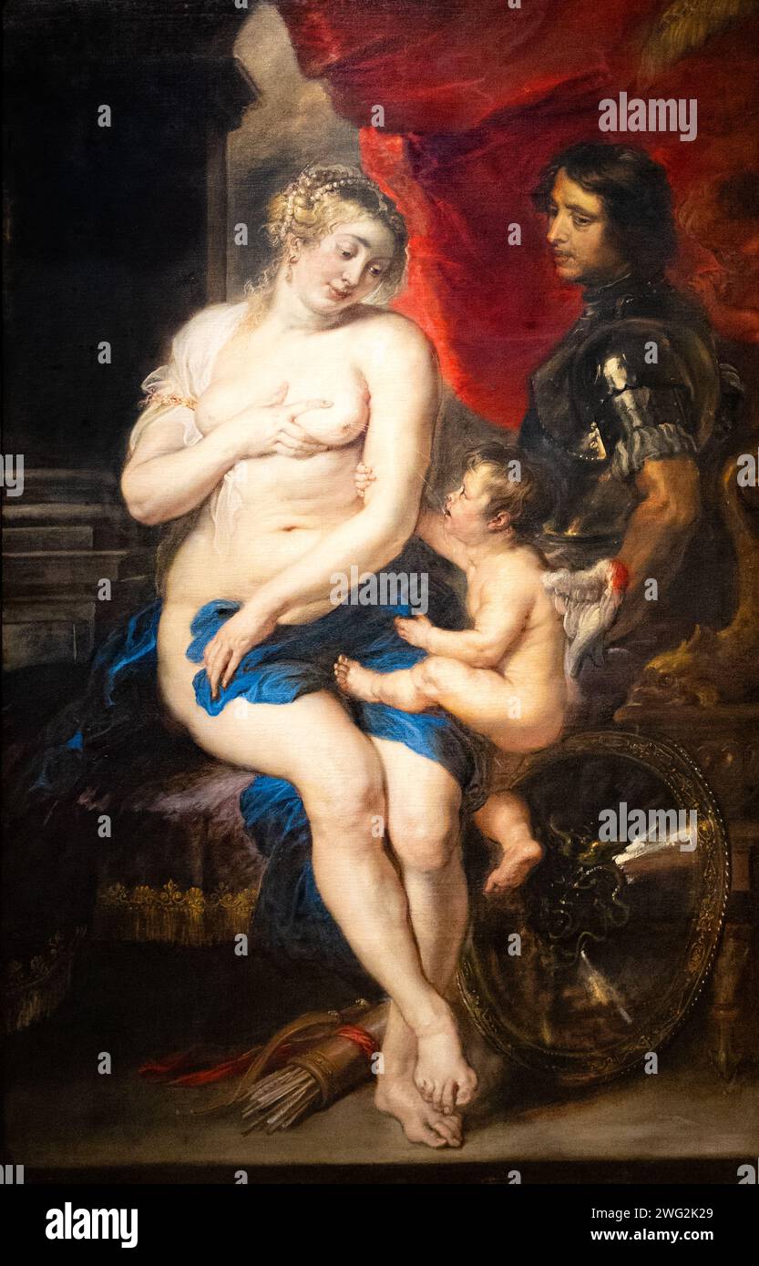 Pierre Paul Rubens peinture, 'Vénus Mars et Cupidon' 1635, peinture d'histoire du 17e siècle d'une scène mythologique, Dulwich Picture Gallery, Londres. Banque D'Images