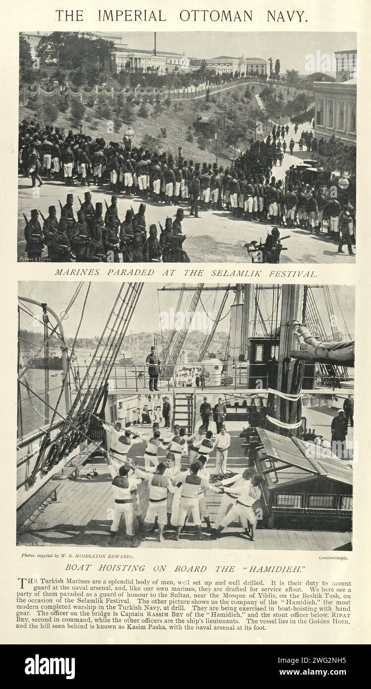 Images vintage de la marine impériale ottomane, Marines, marins sur la Hamidieh, Histoire navale des années 1890, 19e siècle Banque D'Images