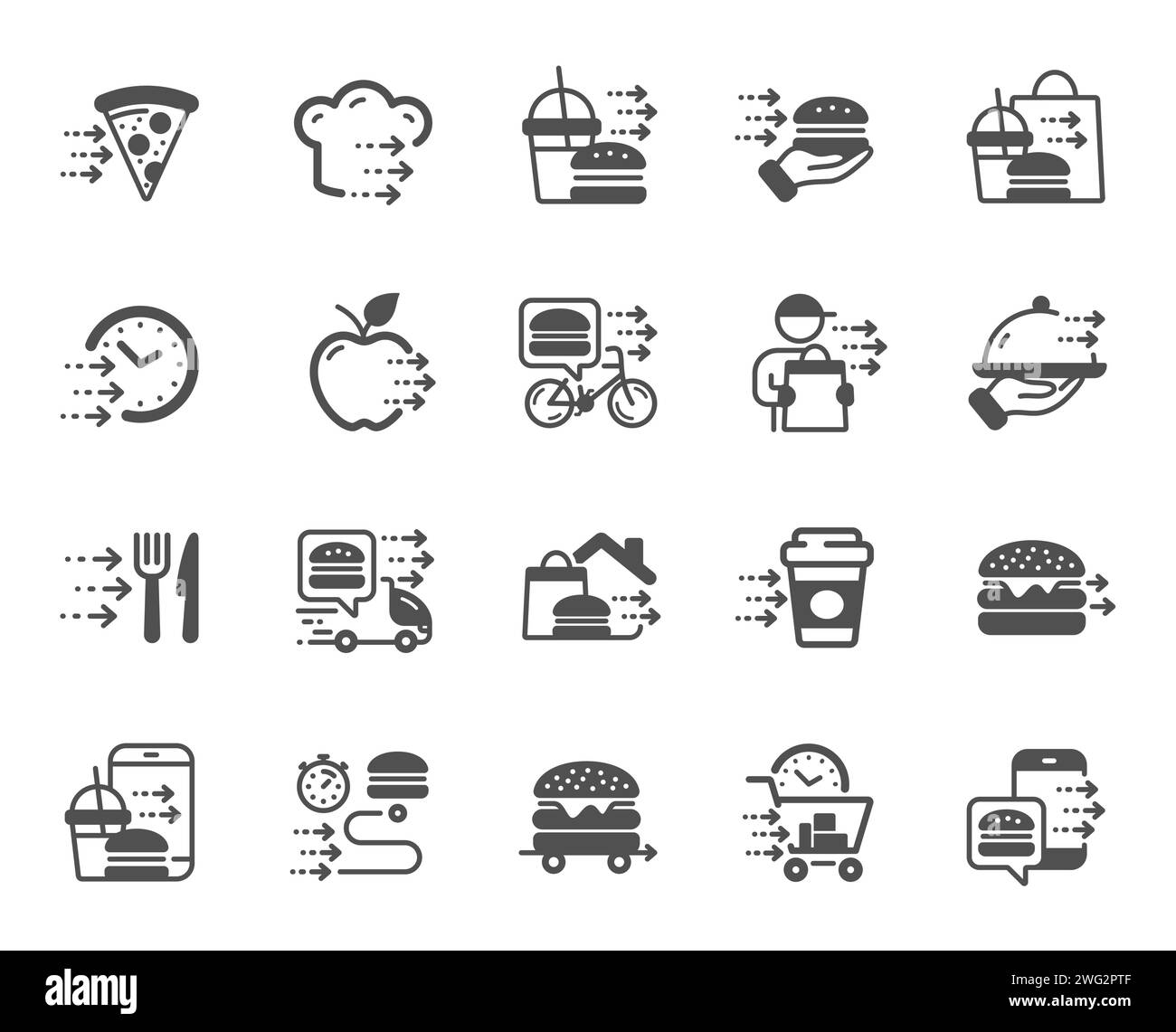 Icônes de livraison de nourriture. Commande en ligne, manger pizza et service d'épicerie rapide icônes simples. Vecteur Illustration de Vecteur