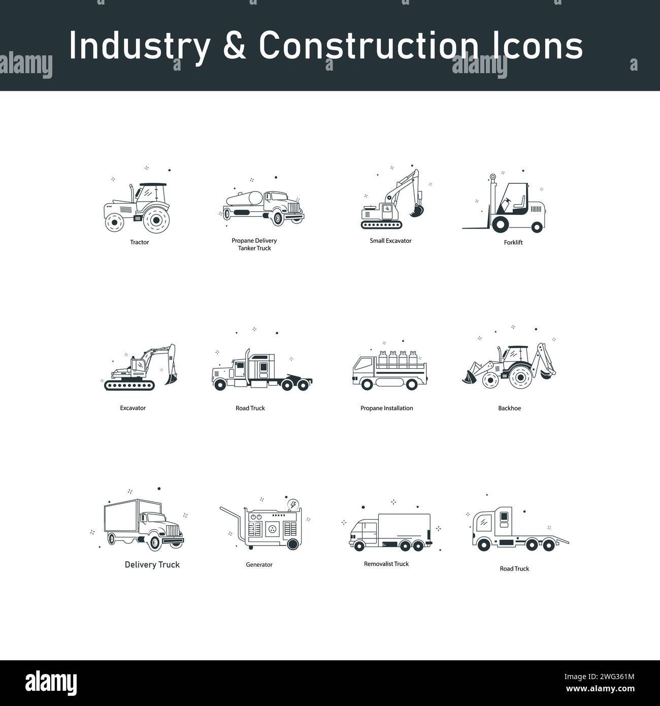 Pack d'icônes d'illustration vectorielle pour la construction et l'industrie Illustration de Vecteur