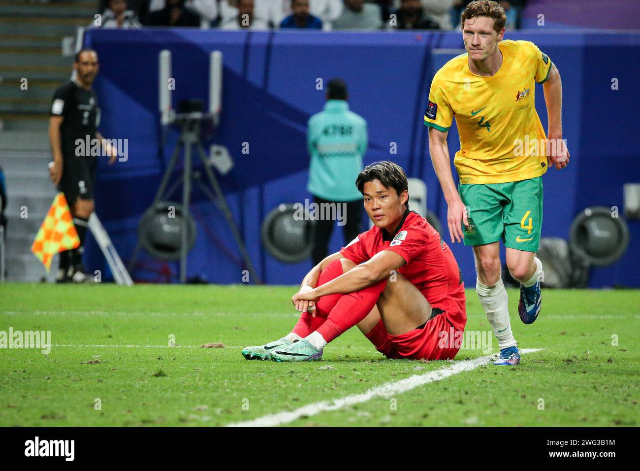 Doha, Qatar, 2 février 2024, AFC Asian Cup Qatar 2023 finale du Quater : Australie 1-2 Corée du Sud, son Heung-min, Hwang Hee-chan sauvent la journée pour mener la Corée en demi-finale Banque D'Images