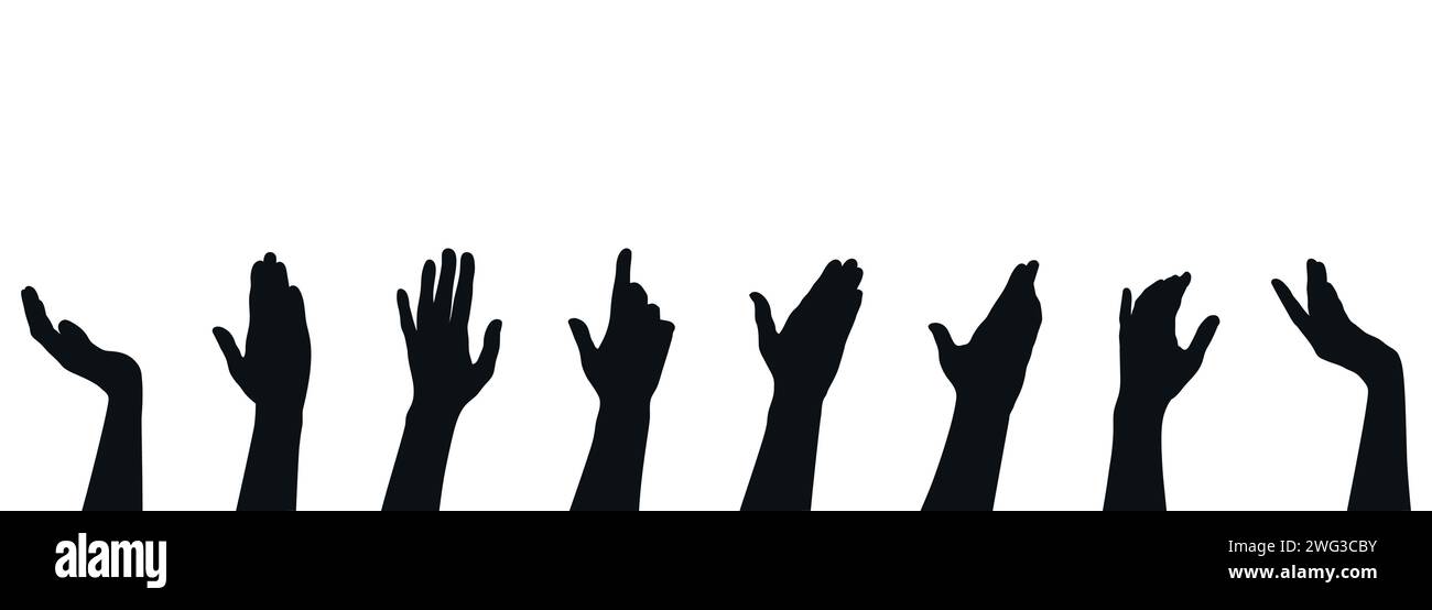 Ensemble de différents gestes de la main. Silhouettes de bras levés avec la paume de la main ouverte. Illustration vectorielle Illustration de Vecteur