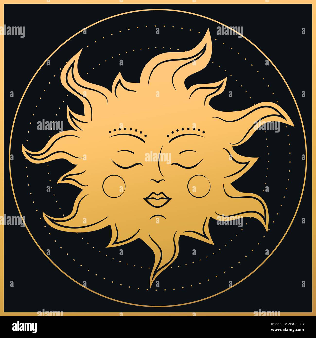 Symbole du soleil dans un cercle magique. Fond céleste doré. Illustration vectorielle Illustration de Vecteur