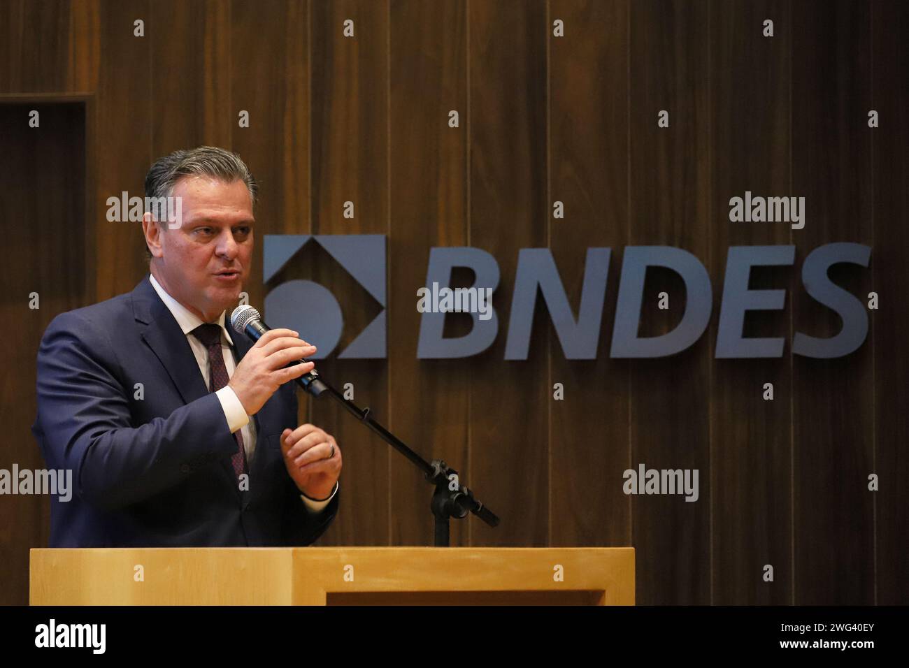 Rio de Janeiro, Brésil. 02 février 2024. Carlos Fávaro, Ministre de l’Agriculture et de l’Elevage, lors de la présentation du programme BNDES Procapcred, au siège de la BNDES, au centre de Rio de Janeiro, ce vendredi 2. Crédit : Brazil photo Press/Alamy Live News Banque D'Images
