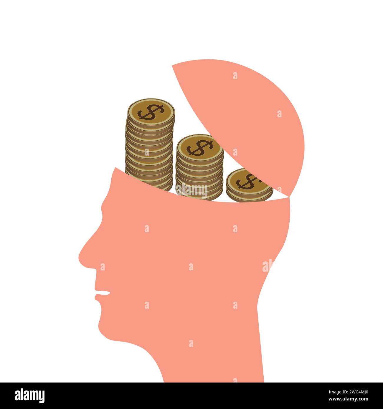 tête d'homme avec des pièces dans le cerveau, illustration vectorielle du concept de finance Illustration de Vecteur