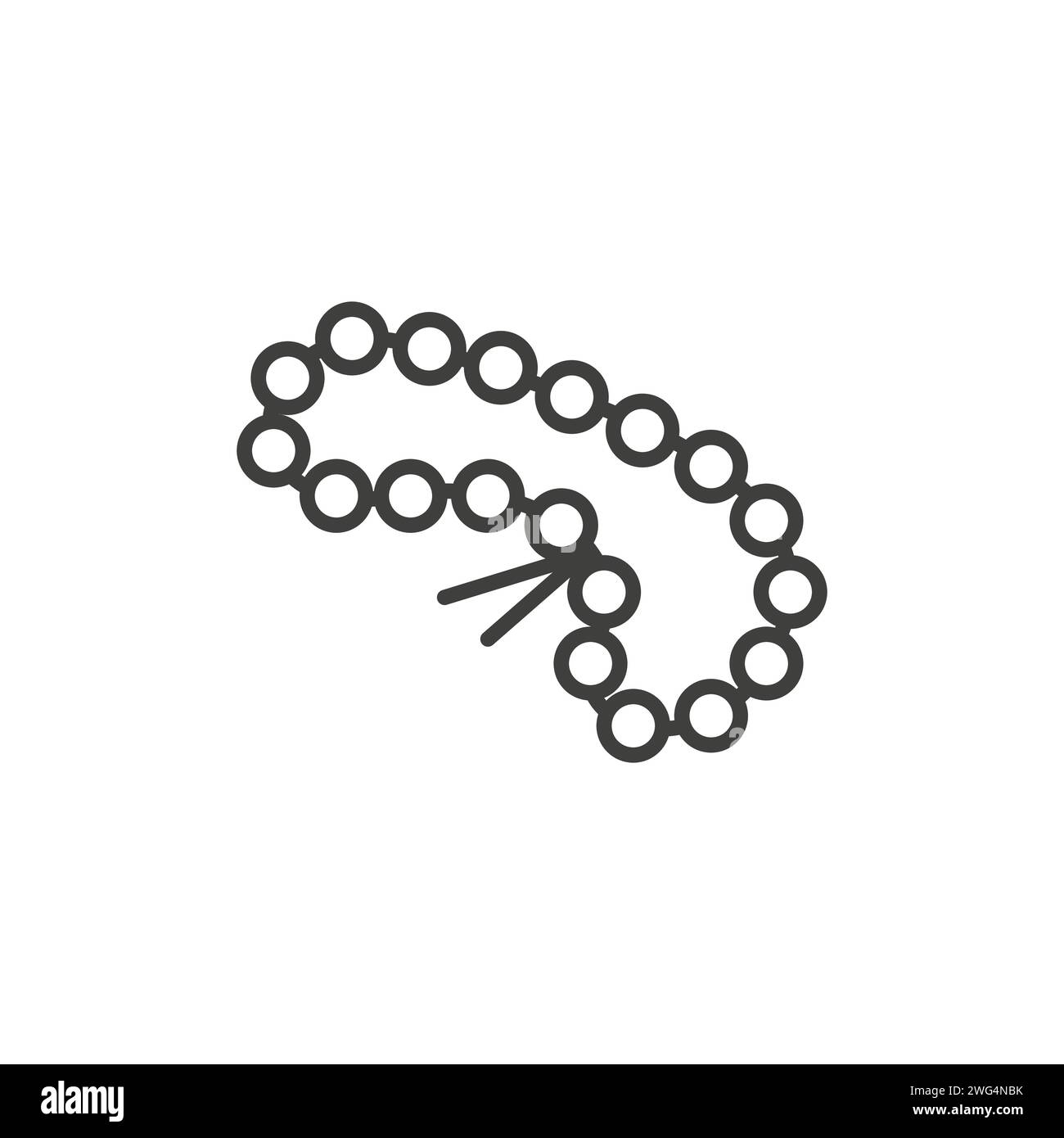 Saint rosaire ou mala bouddhiste. Icône vectorielle de contour de perles de prière linéaires. Illustration simple noire d'accessoire religieux avec pompon. Attribut de CHRI Illustration de Vecteur