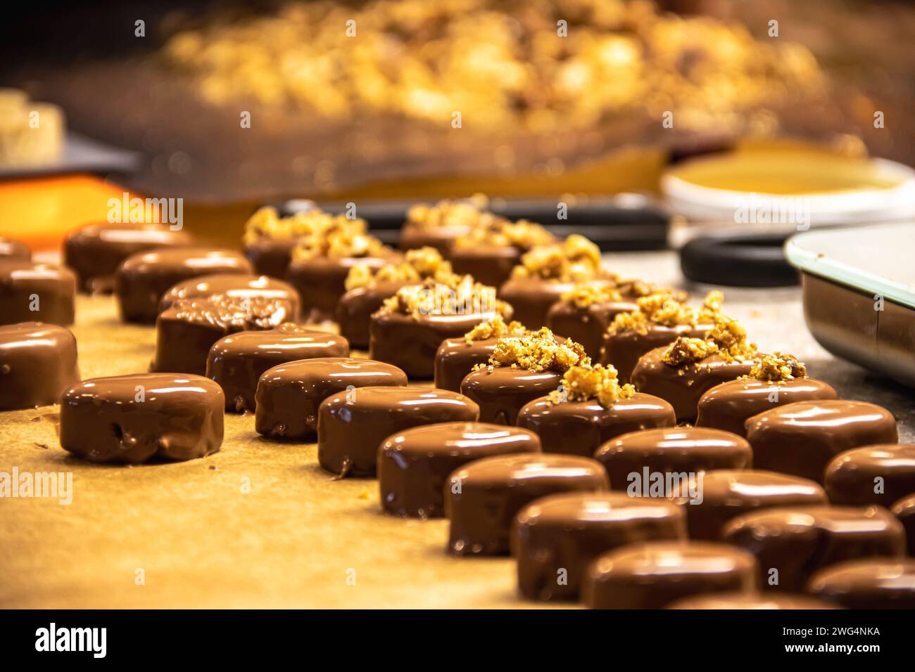 Chocolat et pralines dans des moules pralinés, chocolat DIY fabriqué à la maison à Vienne Banque D'Images