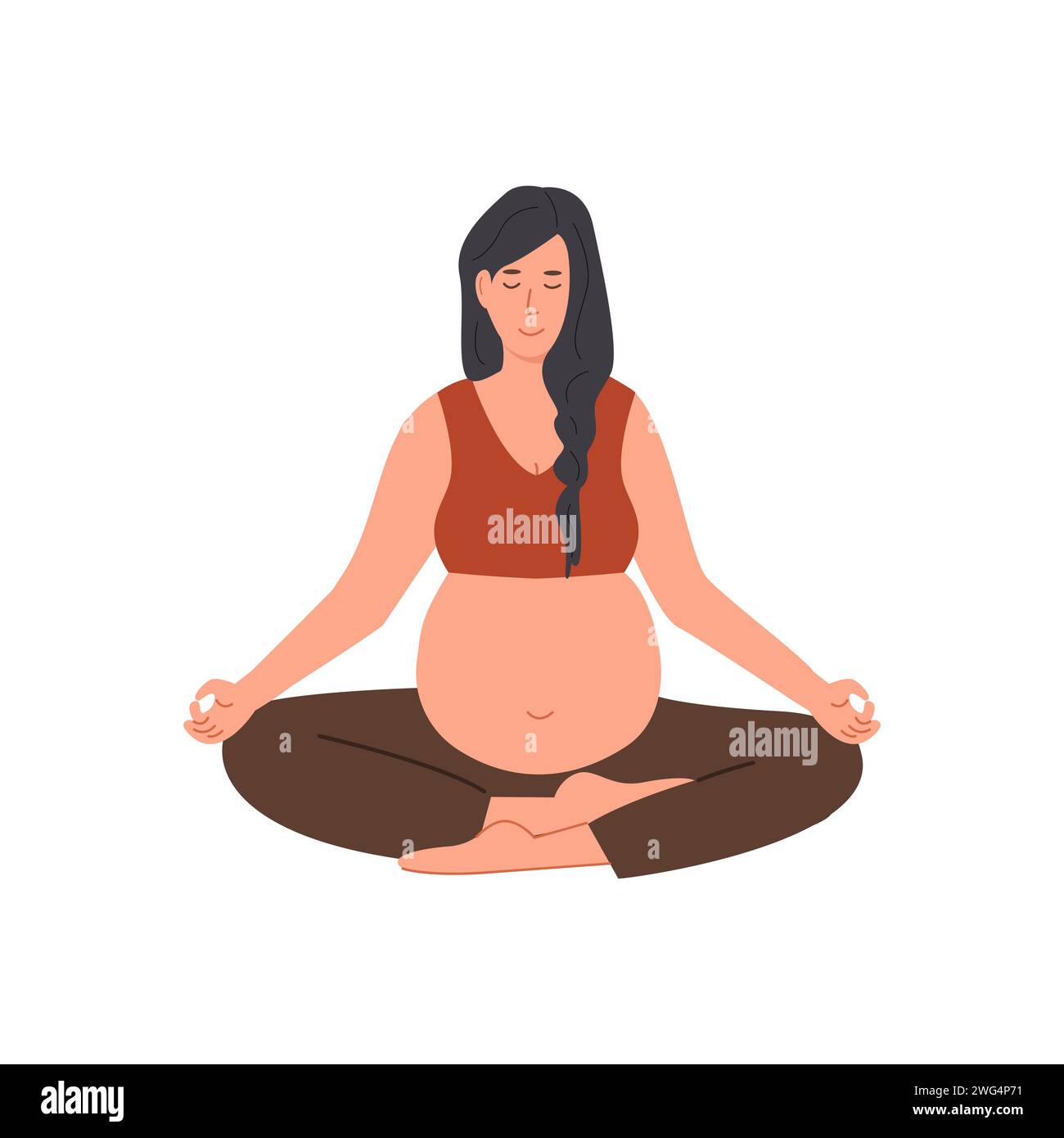 Femme enceinte méditant. Bannière carrée pour le yoga prénatal. Femme assise avec les jambes croisées. Exercice de méditation relaxant pendant la grossesse. Mère Wit Illustration de Vecteur