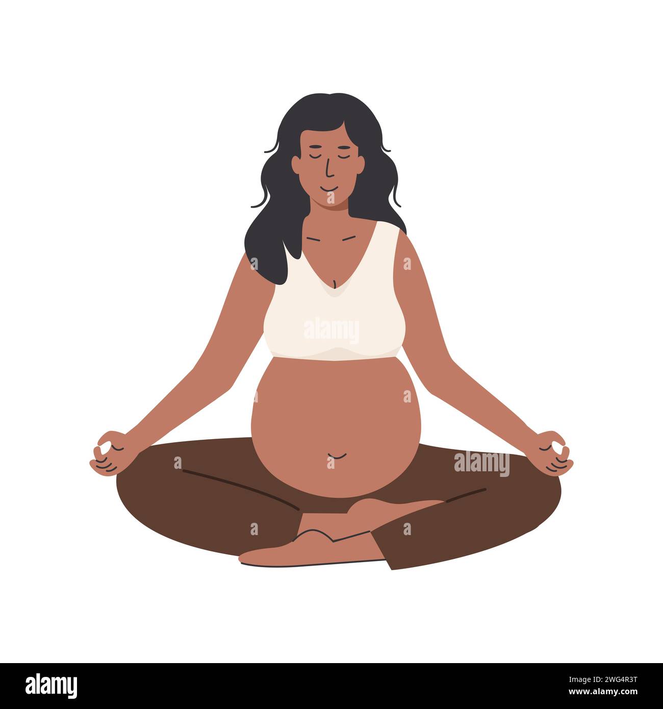Femme enceinte méditant. Yoga prénatal. Femme assise avec les jambes croisées. Exercice de méditation relaxant pendant la grossesse. Personnage mère avec ventre Illustration de Vecteur