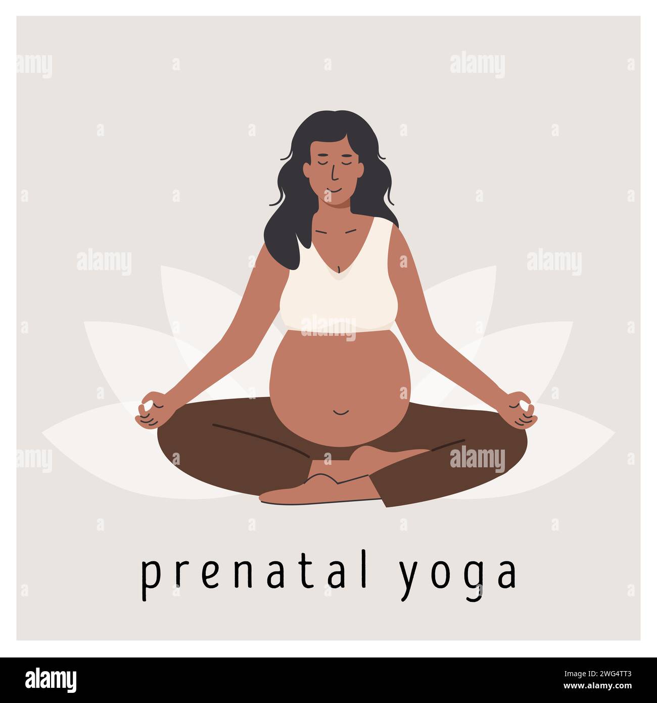 Femme enceinte méditant. Bannière carrée pour le yoga prénatal. Femme assise avec les jambes croisées. Exercice de méditation relaxant pendant la grossesse. Mère Wit Illustration de Vecteur