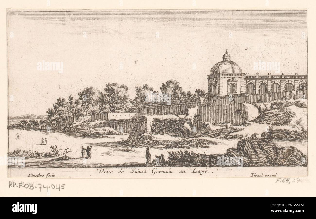 Vue de Saint-Germain-en-Laye, Israël Silvestre, 1652 papier gravure / gravure vue ville, et paysage avec constructions artificielles (+ ville(-scape) avec figures, staffage) Saint-Germain-en-Laye Banque D'Images