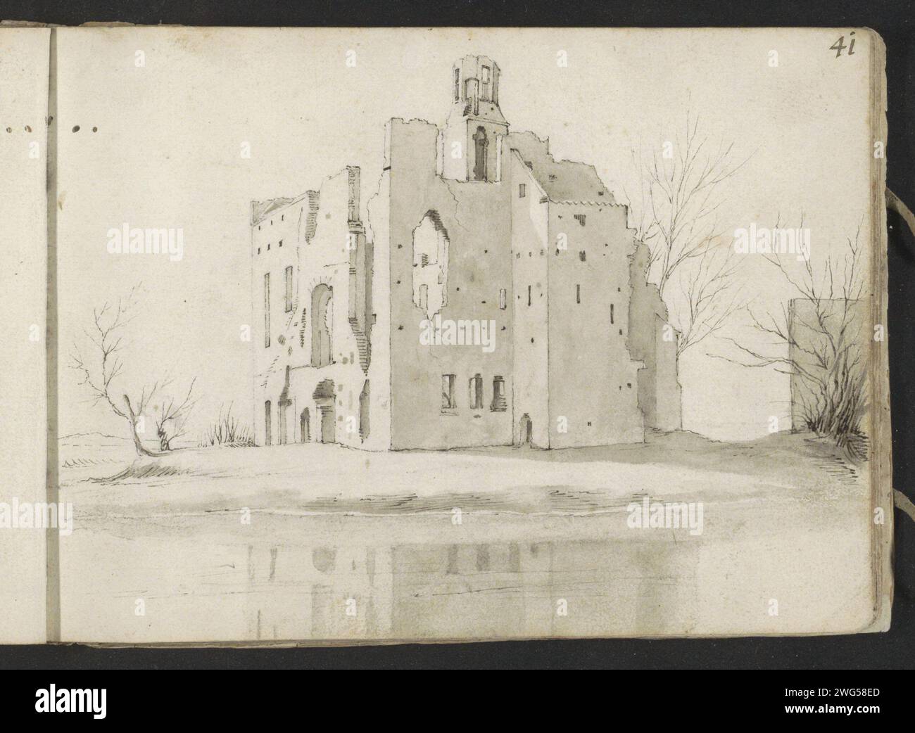 Ruine de huis Kranenburg, c. 1633 - c. 1634 vue de l'est. Feuille 41 recto d'un carnet de croquis avec 55 feuilles. Papier Berkum. encre. Crayon stylo / brosse Maison Kranenburg Banque D'Images