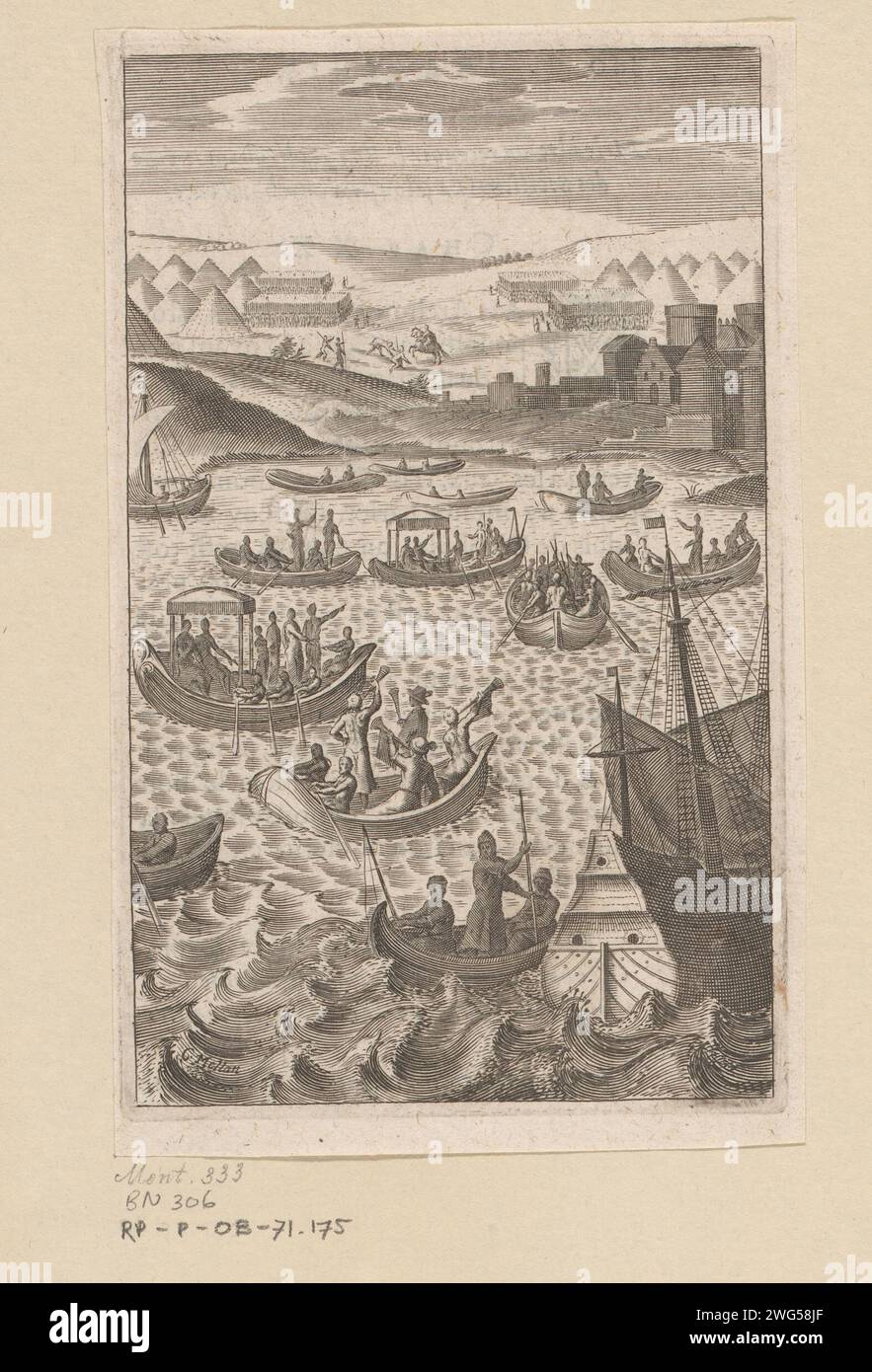 Fleet Gondels, Claude Mellan, d'après Friedrich Brentel, 1624 navires de gravure sur papier imprimé / impression typographique (en général). gondole Banque D'Images
