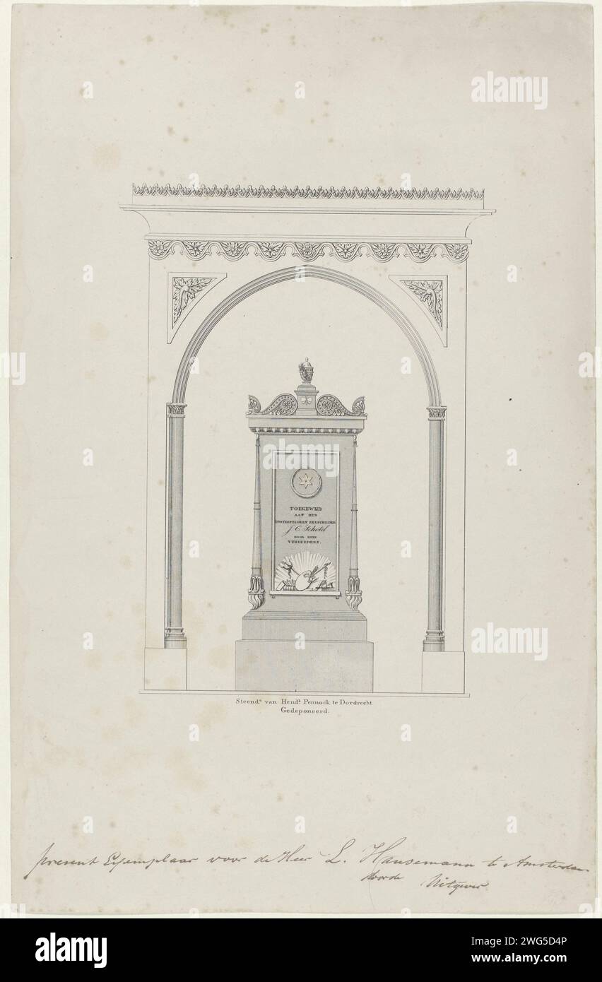 Monument à la mémoire du peintre J.C. SACHEL, 1838, 1839 - 1842 imprimer image architecturale du monument fondé dans la Grote Kerk à Dordrecht à la mémoire du peintre de la mer Johannes Christiaan Schotel, décédé le 21 décembre 1838. Construction de tombe en papier Dordrecht, tombe monumentale grande ou église notre-Dame Banque D'Images