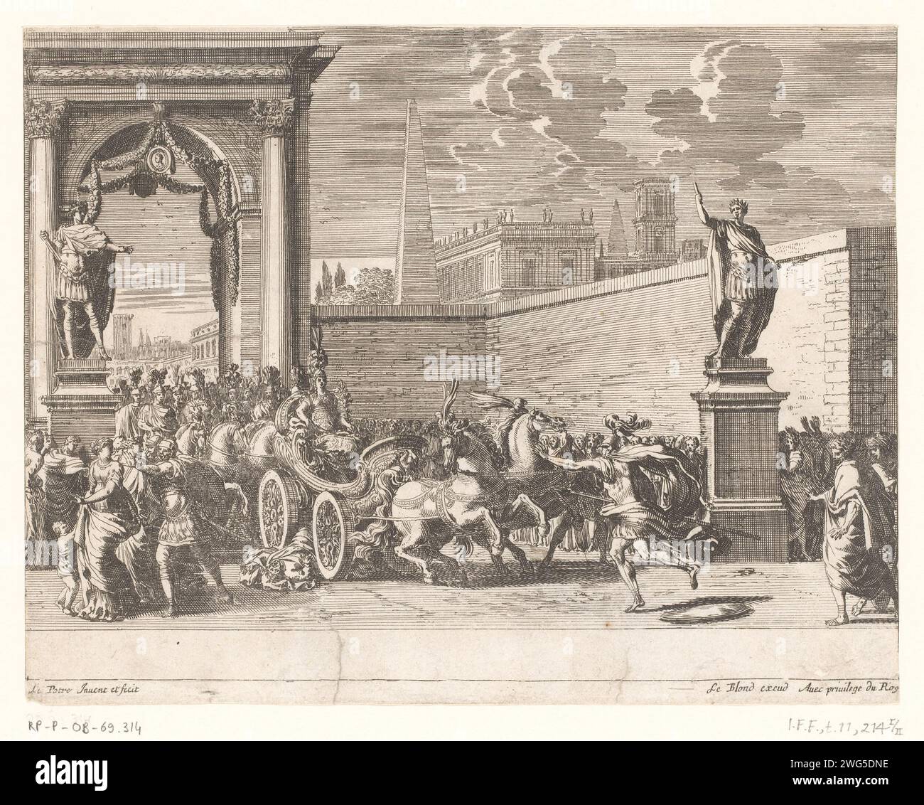 Tullia conduit sur le corps de son père Tullius, Jean Lepautre, 1628 - 1682 imprimer France papier gravure Tullia conduit son char sur le cadavre de son père Servius Tullius Banque D'Images