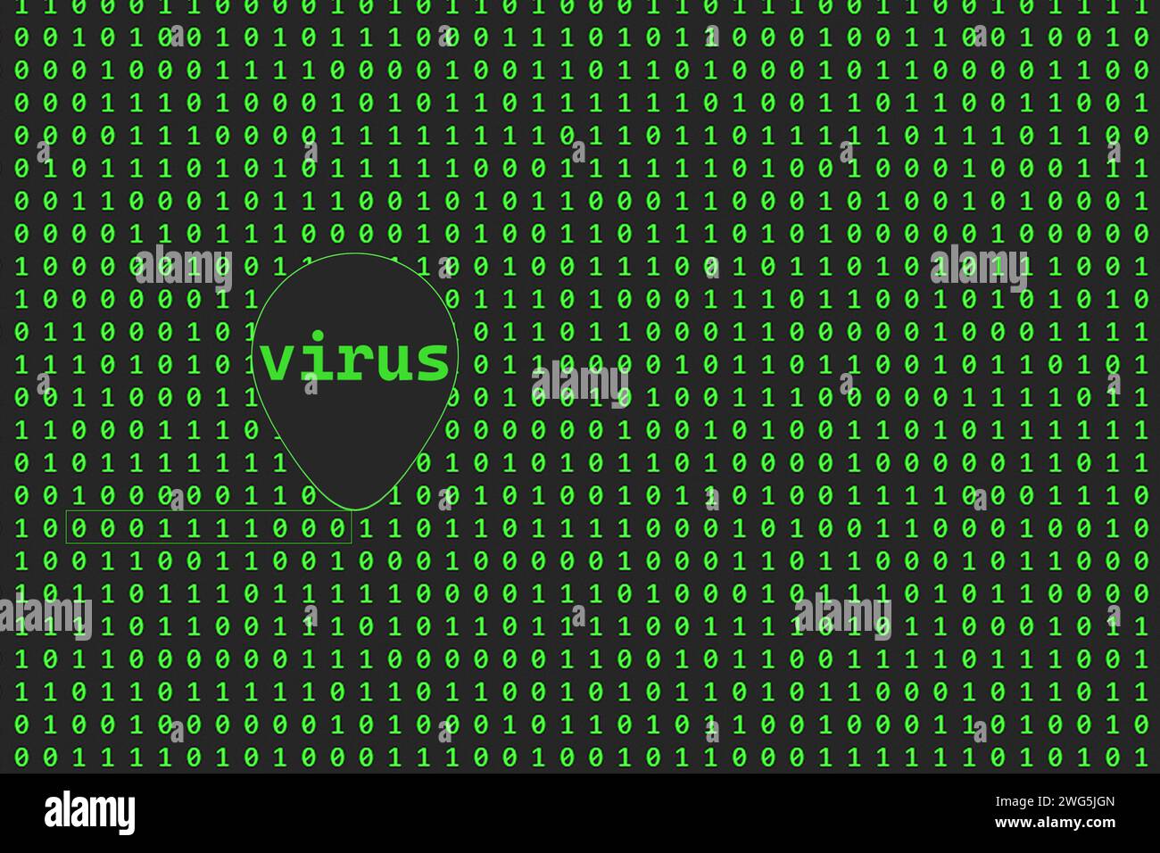 Code binaire, chiffres verts, écran sombre. Matrice sur le fond. Code de programmation binaire. Chiffres verts, zéro et un. Banque D'Images