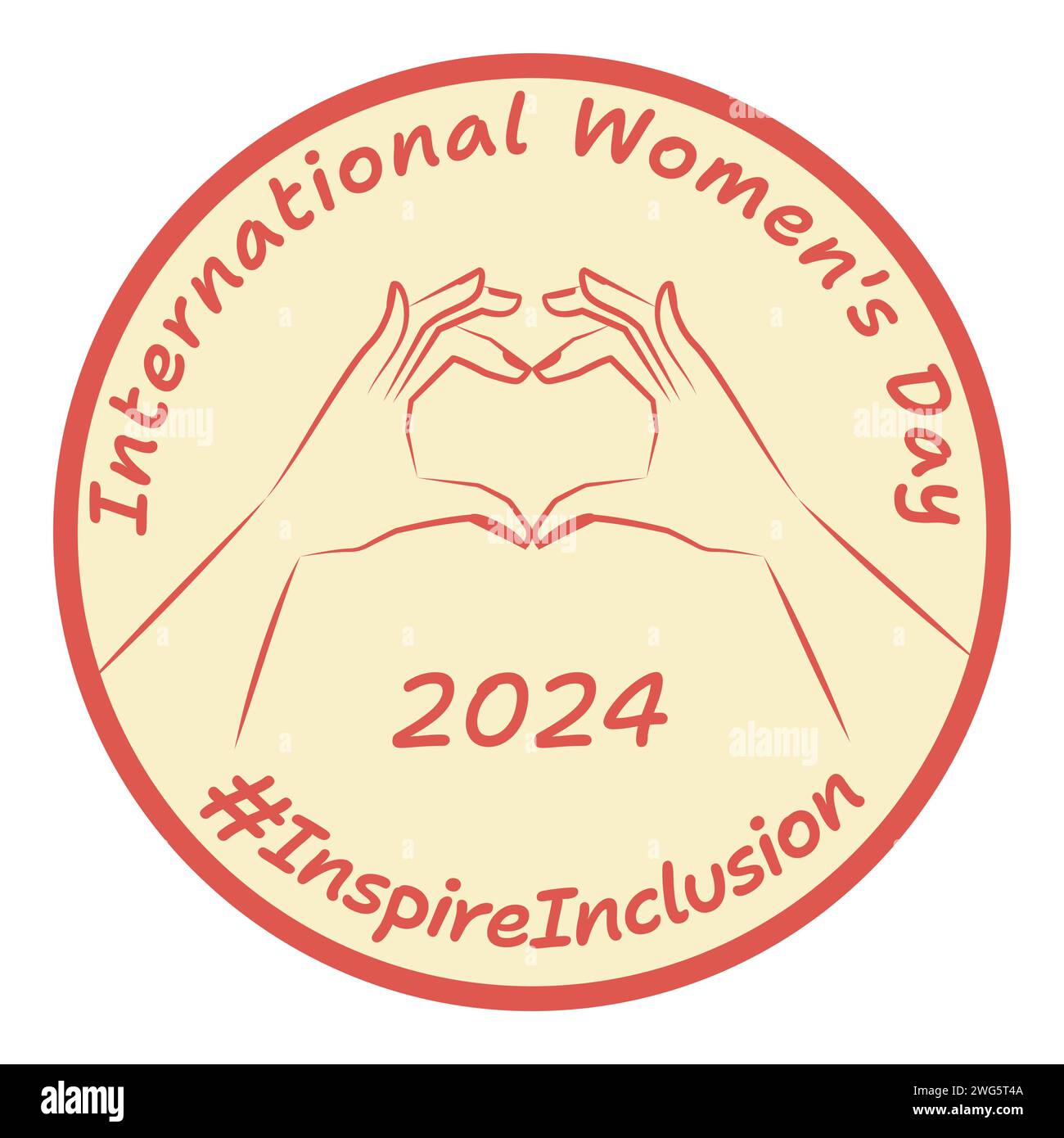 Forme de coeur et texte. Inspirez l'inclusivité. Journée internationale de la femme 2024. Style rétro. #Inspirationinclusion emblème, logo, badge design. Vecteur illus Illustration de Vecteur