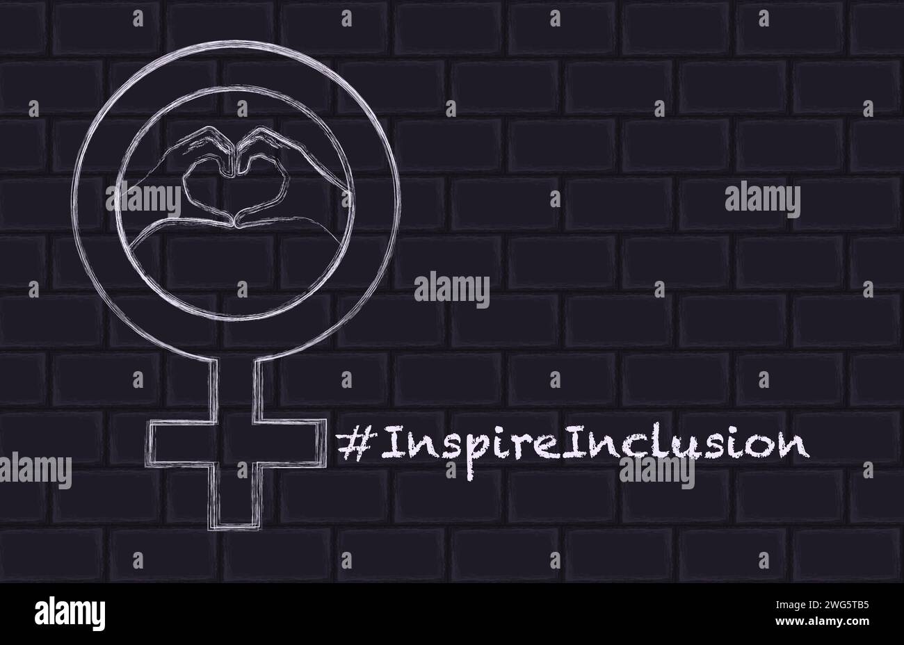 Signe de genre et forme de coeur dessinés à la craie sur un mur de briques. Le hashtag #inspirationinclusion est écrit en craie inspire l’inclusivité. Modèle de bannière Illustration de Vecteur