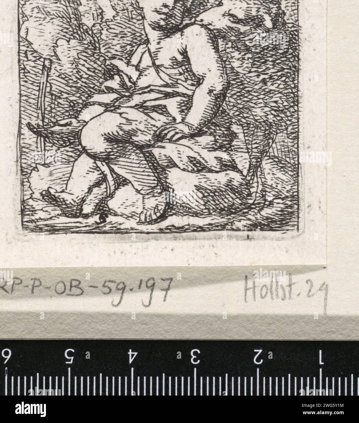 Johannes de Boper, enfant, Cornelis Schut (I), 1618 - 1655 imprimer le jeune Jean-Baptiste est assis sur une pierre. Il tient un petit bol dans sa main. L'agneau est derrière lui. Gravure de papier Jean le Baptiste ; attributs possibles : livre, croix de roseau, coupe baptismale, nid d'abeille, agneau, personnel - début de la vie du saint mâle Banque D'Images