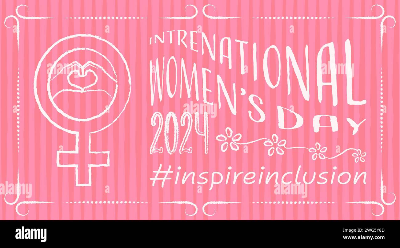 Inspirez l'inclusion. Journée internationale de la femme 2024. Style rétro. #inspireinclusion. Elément de conception. Illustration vectorielle. Isolé Illustration de Vecteur