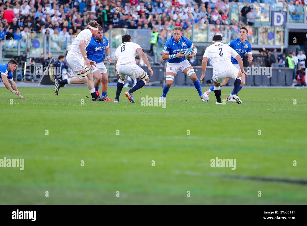 Rome, Italie. 03 février 2024. Lorenzo Cannone (Italie) lors du match Italie vs Angleterre, Rugby six Nations à Rome, Italie, février 03 2024 crédit : Independent photo Agency/Alamy Live News Banque D'Images