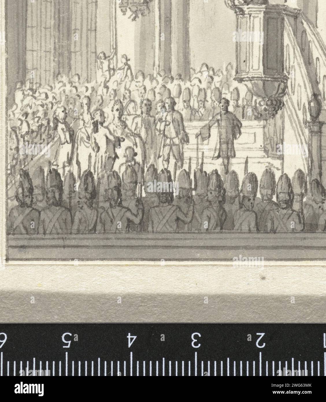 En l'an 1767, Anonyme, c. 1789 - c. 1810 dessin mariage de Stadholder Willem V et de la Princesse Wilhelmina van Pruisen à Berlin le 4 octobre 1767. Papier néerlandais. cérémonies de mariage au stylo à encre / pinceau (civil) Banque D'Images