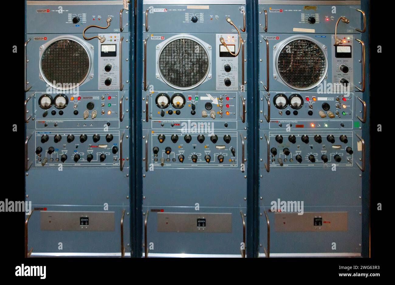 Redifon équipement radio salle de communication MOD hack vert secret bunker cheshire, utilisé dans l'abri nucléaire de la guerre froide, poste de commandement maintenant un musée Banque D'Images