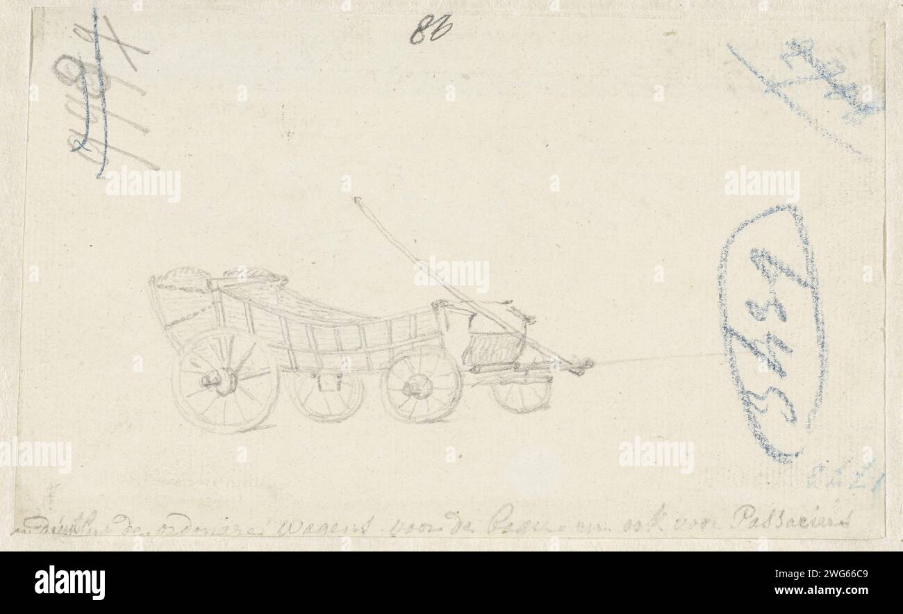 Voiture en Allemagne pour le transport de bagages et de passagers, Aert Schouman, 1720 - 1792 papier à dessin. véhicule à quatre roues à crayon, tiré par des animaux, p.ex. cabine, voiture, autocar Banque D'Images