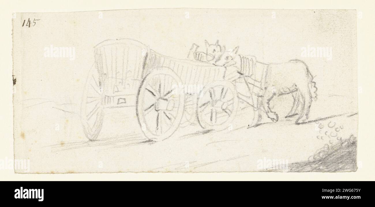 Deux chevaux mangeant à une voiture, c. 1647 - 1648 dessin papier Zwolle. crayon Banque D'Images