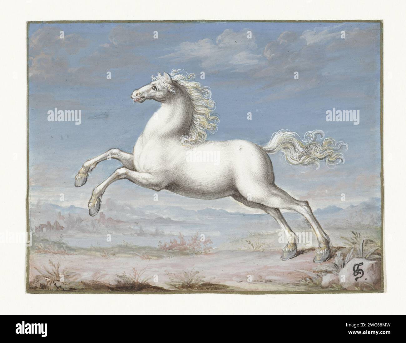 Cheval blanc, Joris Hoefnagel, 1552 - 1601 dessin parchemin (matériel animal). gouache (peinture) chevaux et animaux apparentés Banque D'Images