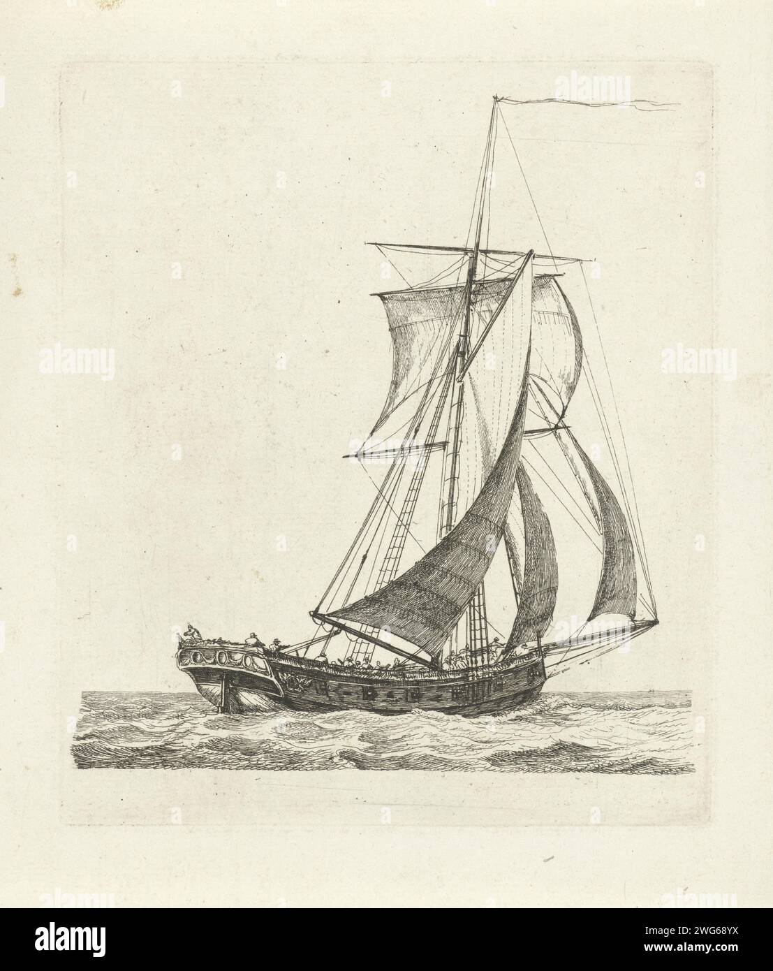 Voilier avec le vent dans les voiles, Gerrit Groenewegen, 1790 imprimer Un voilier avec des figures, incliné par derrière. Cette impression fait partie d'une série de douze impressions avec différents voiliers. Navires de gravure de papier Rotterdam (en général) Banque D'Images