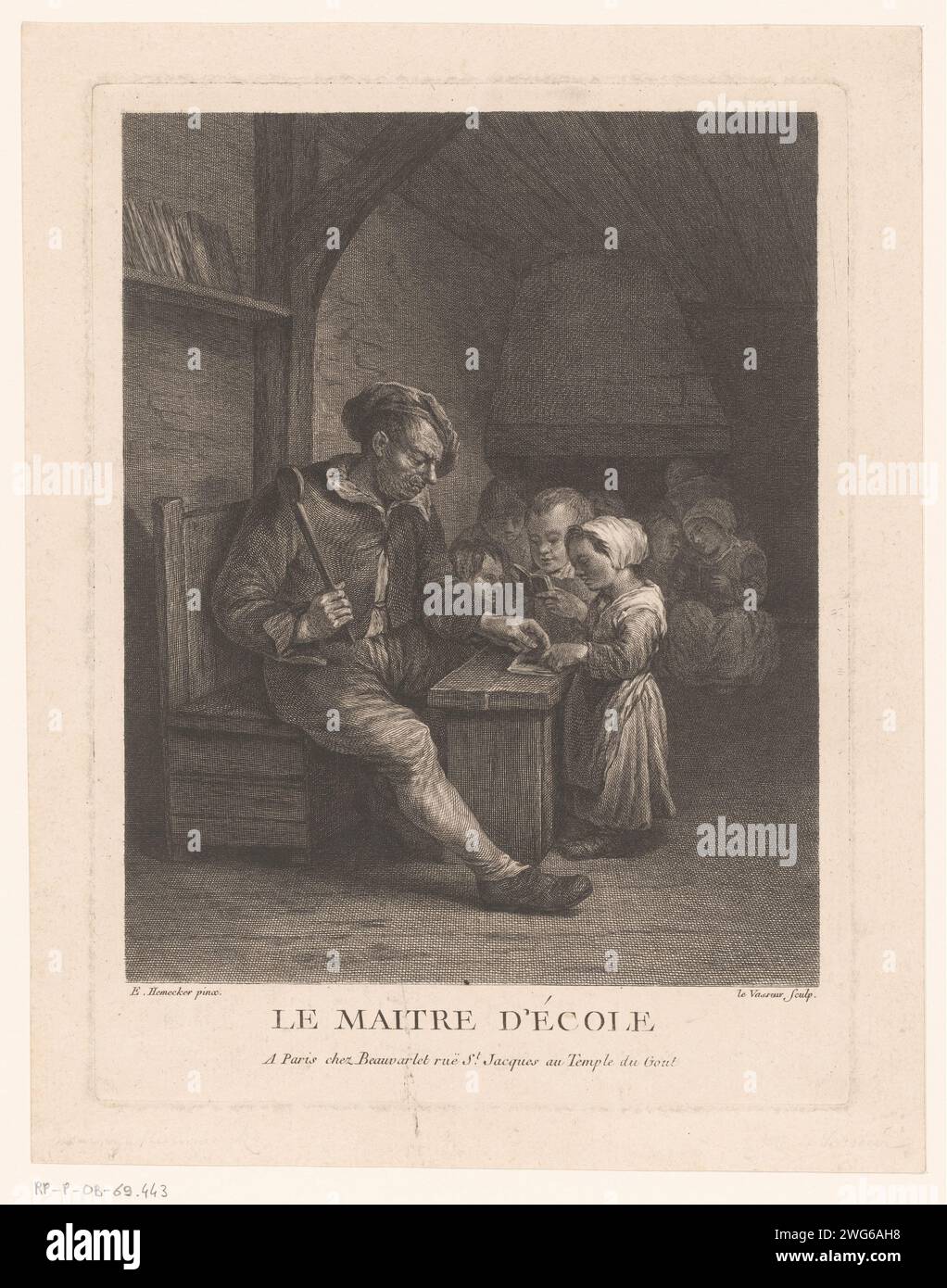 Maître d'école avec enfants lisant, Jean Charles le Vasseur, d'après E. Hemecker, 1744 - 1797 imprimer Paris papier gravure / gravure professeur et élève Banque D'Images