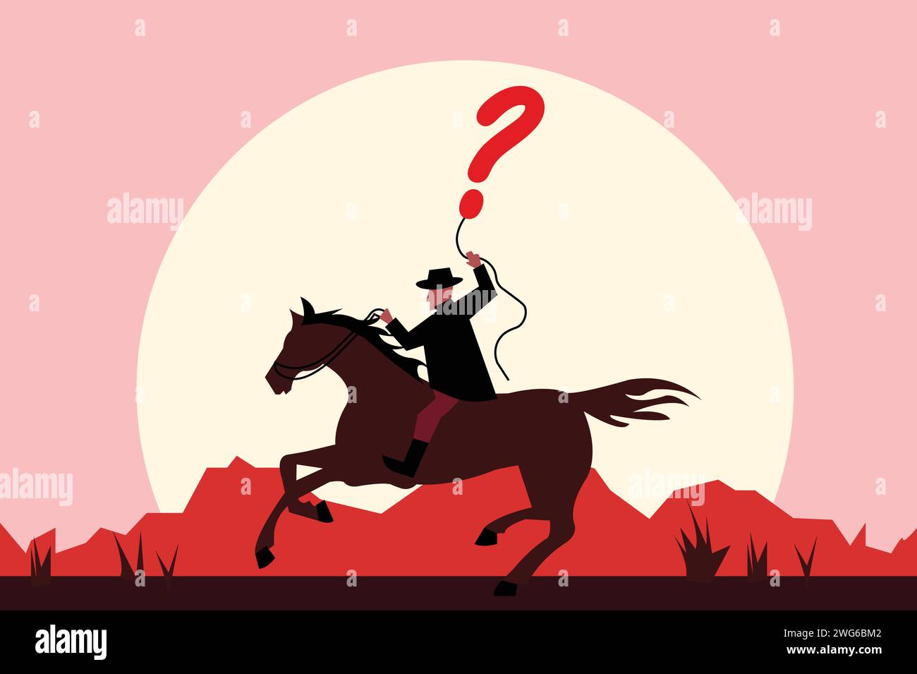 Un homme à cheval à la recherche de la réponse de questions non résolues illustration Illustration de Vecteur