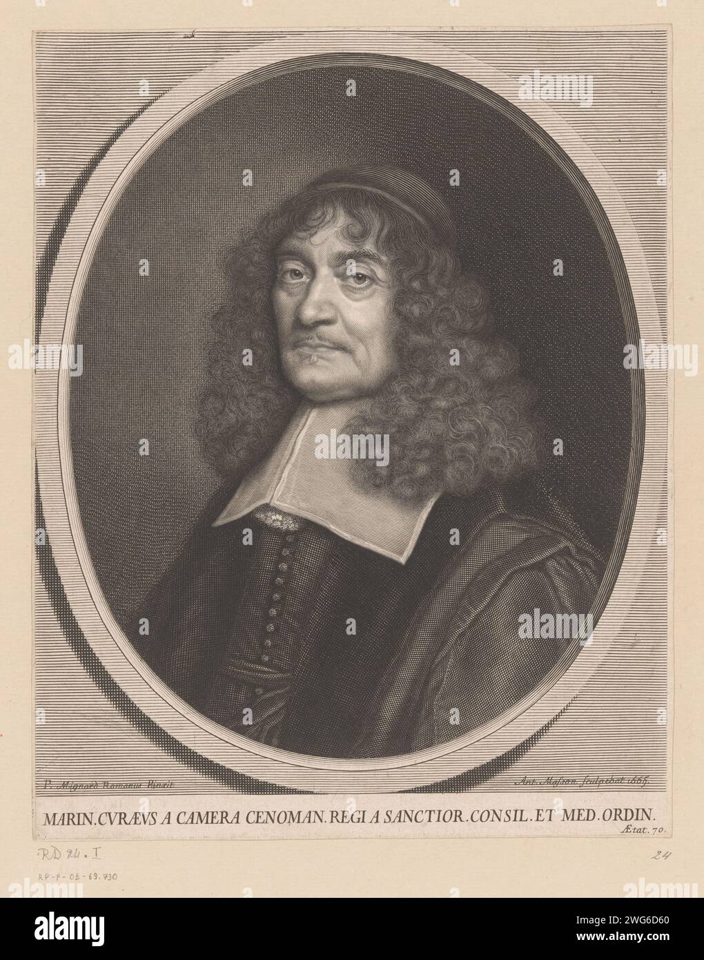 Portrait de Marin Cureau de la Chambre à l'âge de 70 ans, Antoine Masson, d'après Nicolas Mignard, 1665 estampe France sur papier gravant des personnages historiques. médecin, médecin Banque D'Images