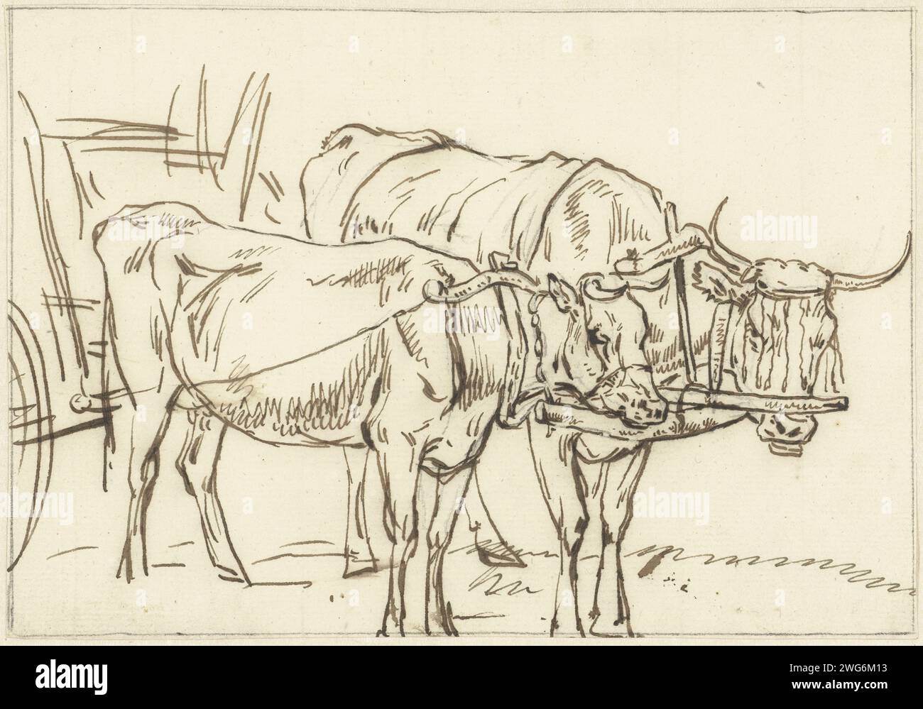 Deux Trekos pour une voiture tendue, Jan Kobell (II), 1788 - 1814 papier à dessin. encre. stylo crayon vache Banque D'Images