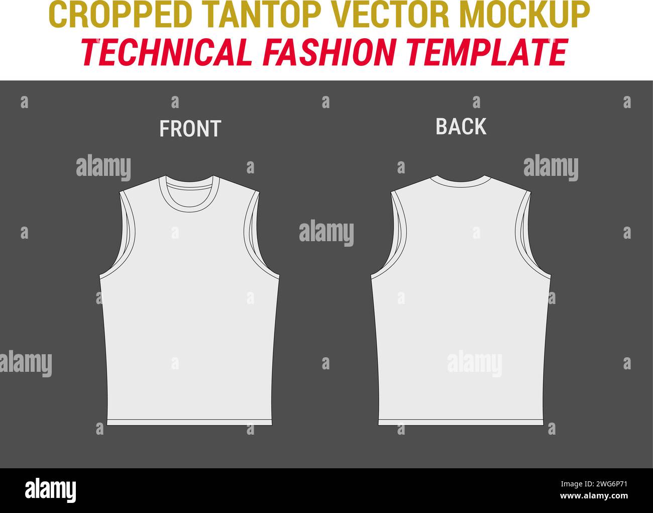 Modèle de modèle de modèle de modèle de modèle de modèle de modèle de débardeur Crop Top mode Illustration plat Débardeur Fashion Illustration plat Vest Top maquette de vecteur CAD Illustration de Vecteur