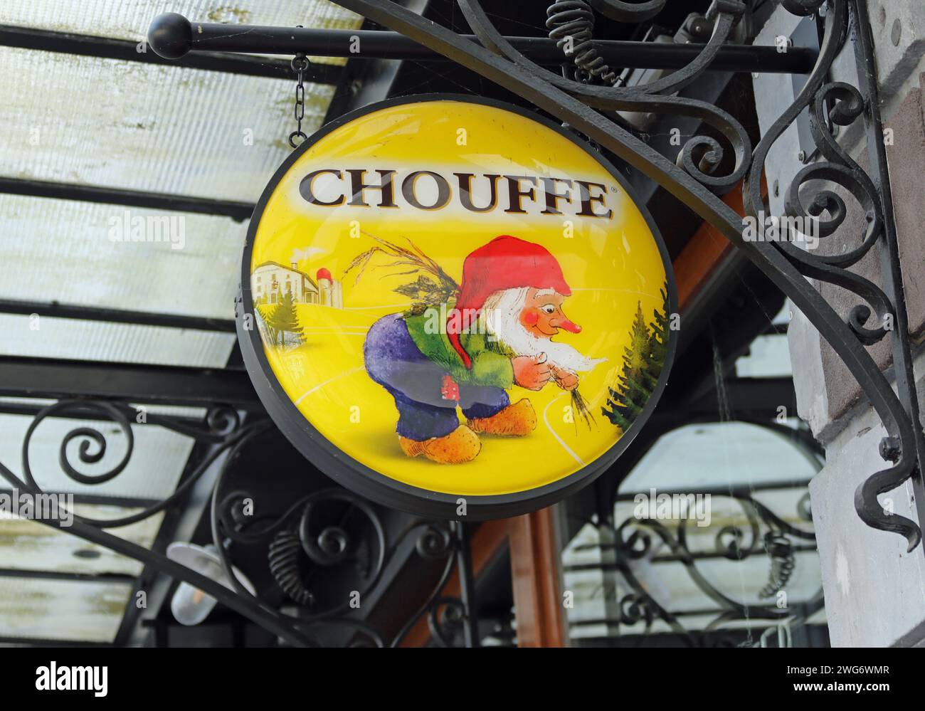Signe de bière Chouffe à Bruxelles Banque D'Images