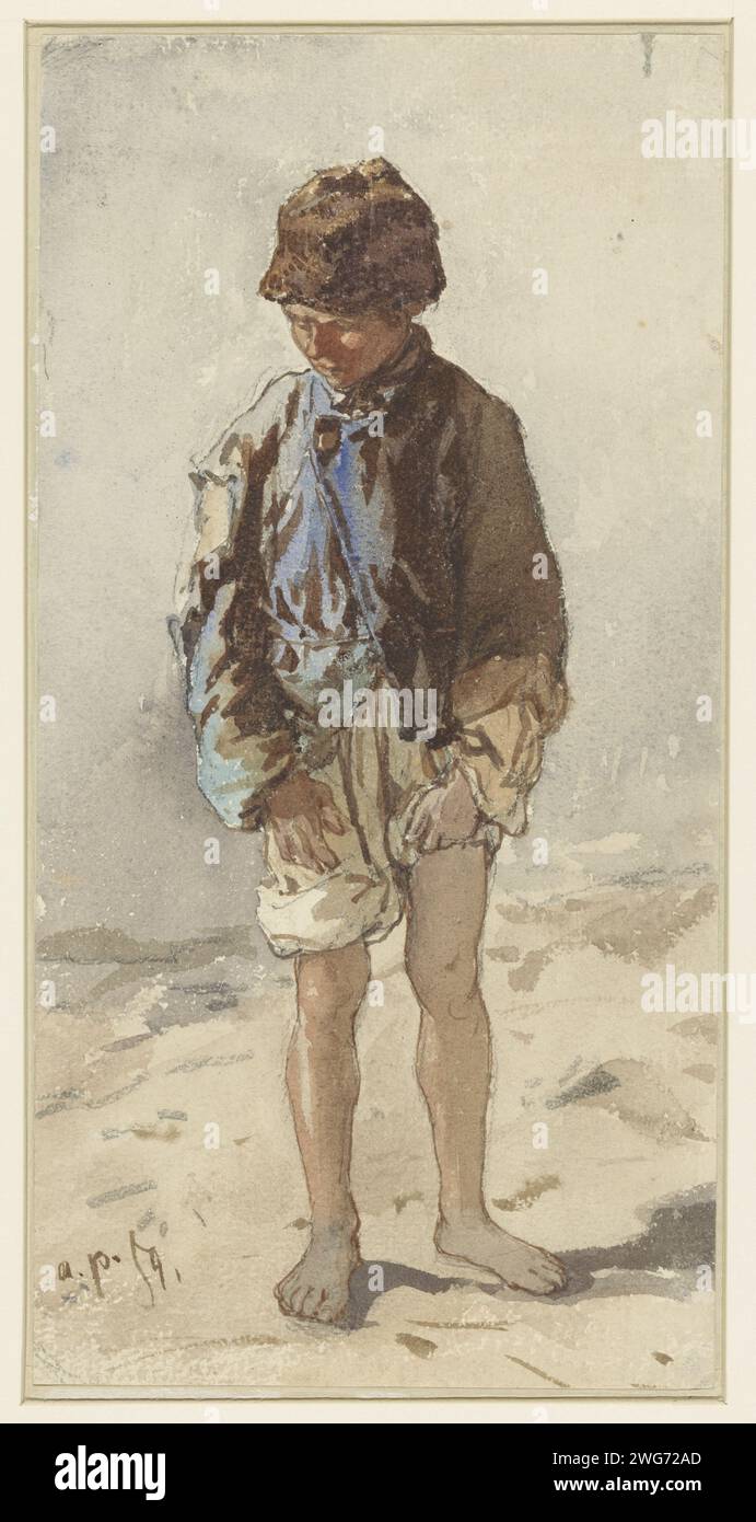 Garçon hongrois, debout et visage, pieds nus et avec un chapeau de fourrure, August Xaver Carl von Pettenkofen, 1859 papier à dessin. aquarelle (peinture). costume folklorique de pinceau crayon, costume régional. Figure debout Hongrie Banque D'Images