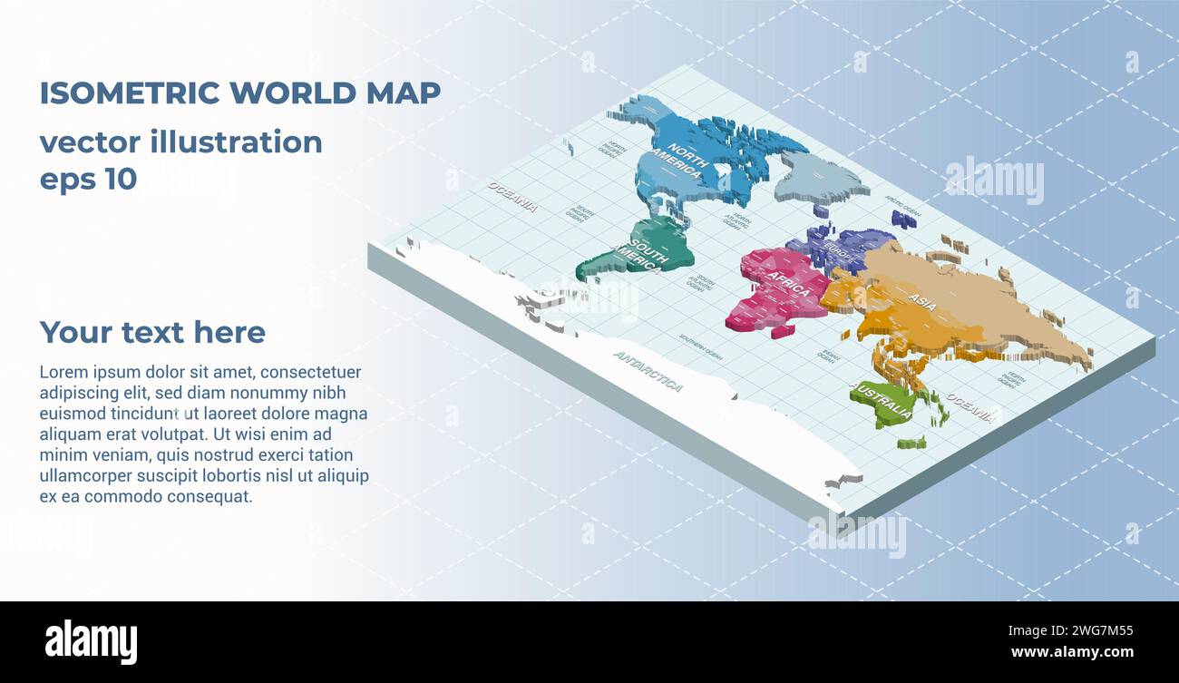 Illustration vectorielle isométrique 3d de carte du monde. Modèle pour votre conception Illustration de Vecteur