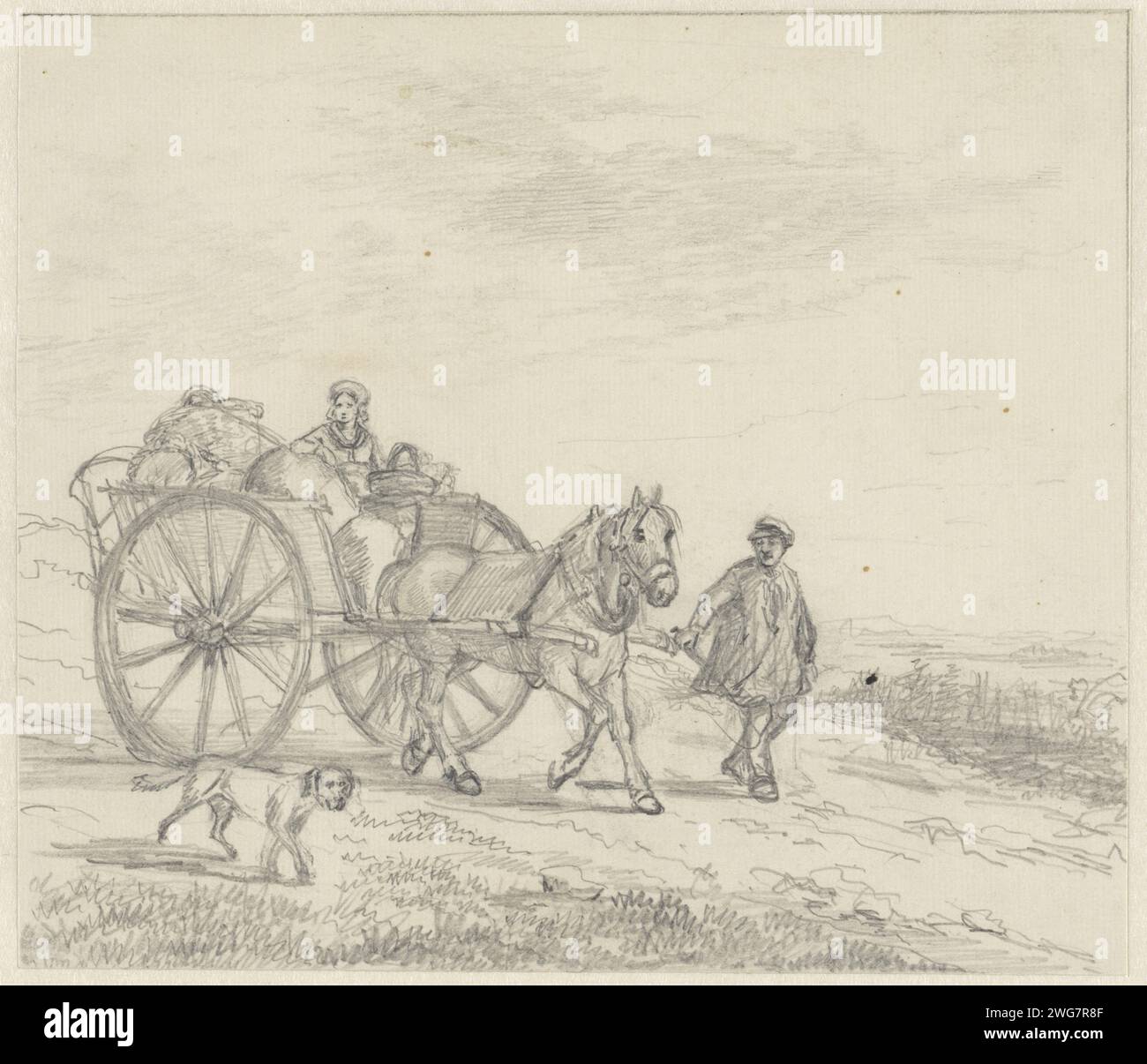 De voiture à deux roues, Christiaan Wilhelmus Moorrees, 1811 - 1867 dessin conception pour une impression. papier. chariot à crayons (ferme), wagon de marchandises, chariot Banque D'Images