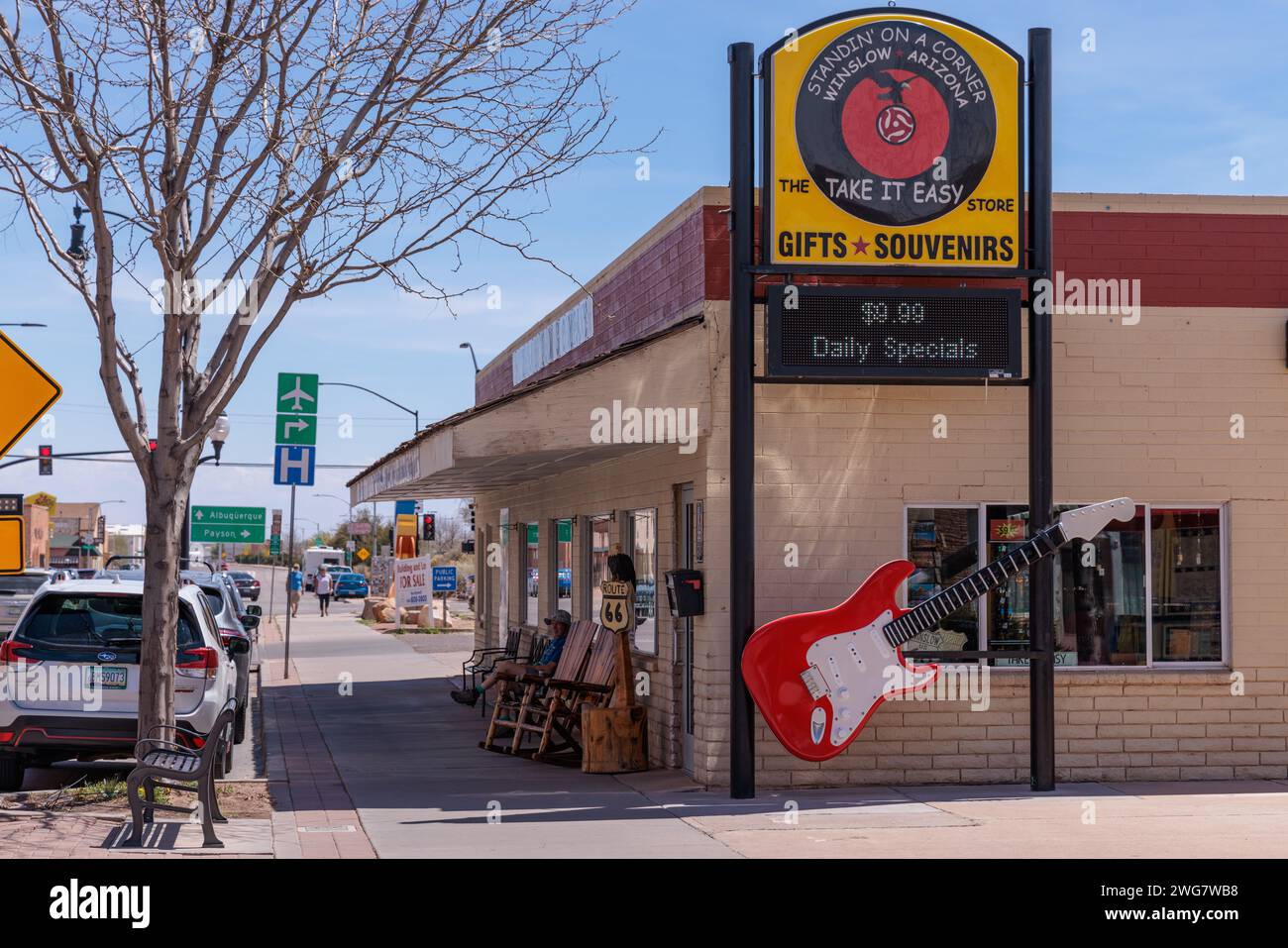 Boutique de souvenirs et cadeaux au Standin' on a Corner Park dans le centre-ville de Winslow, Arizona Banque D'Images